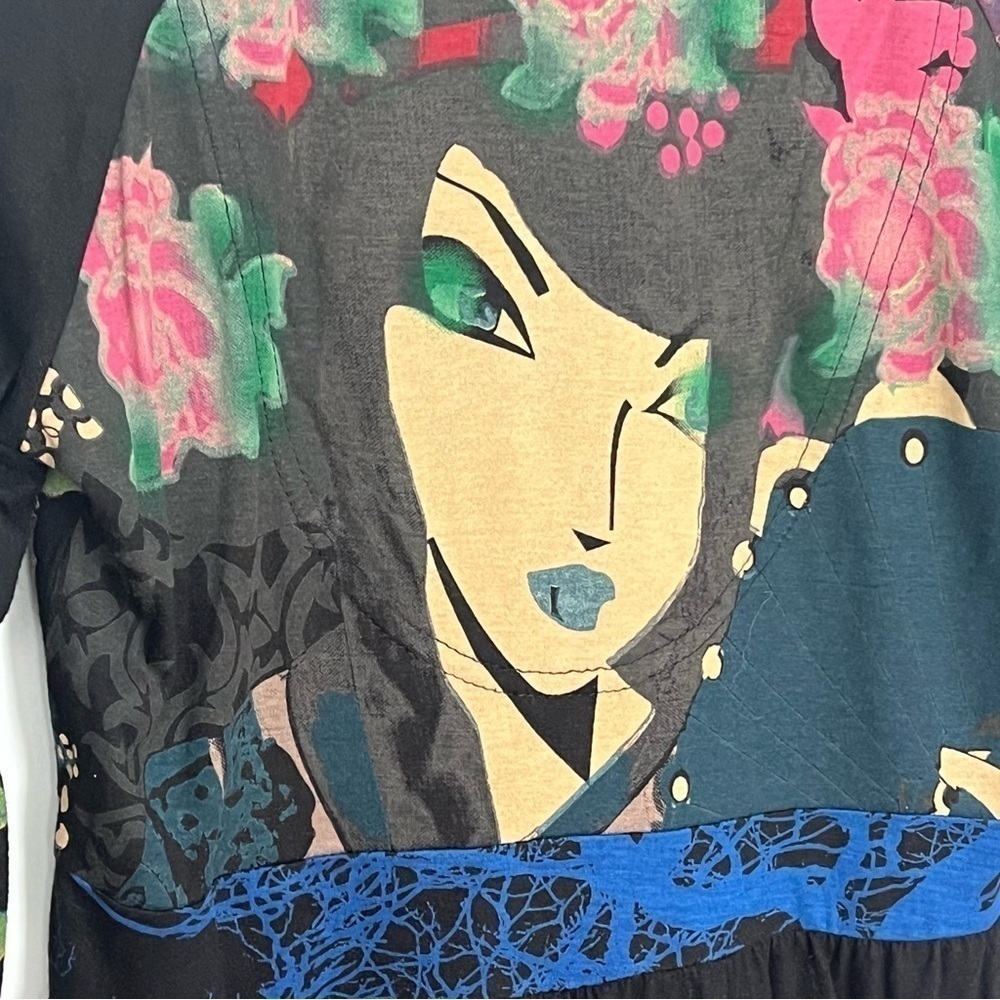 DESIGUAL V Neck Embroidered Multi Print Top Long Sleeve Small - Picture 10 of 12